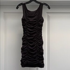 Gathered Rouched Satin Mini Bodycon Dress